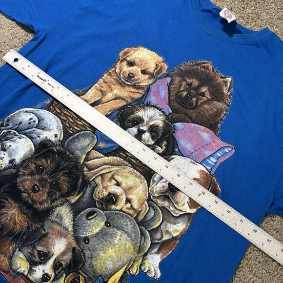 Vintage Heartland Apparel Puppy Dogs Graphic T-Shirt Adult One Size Blue Cottage - Picture 7 of 8